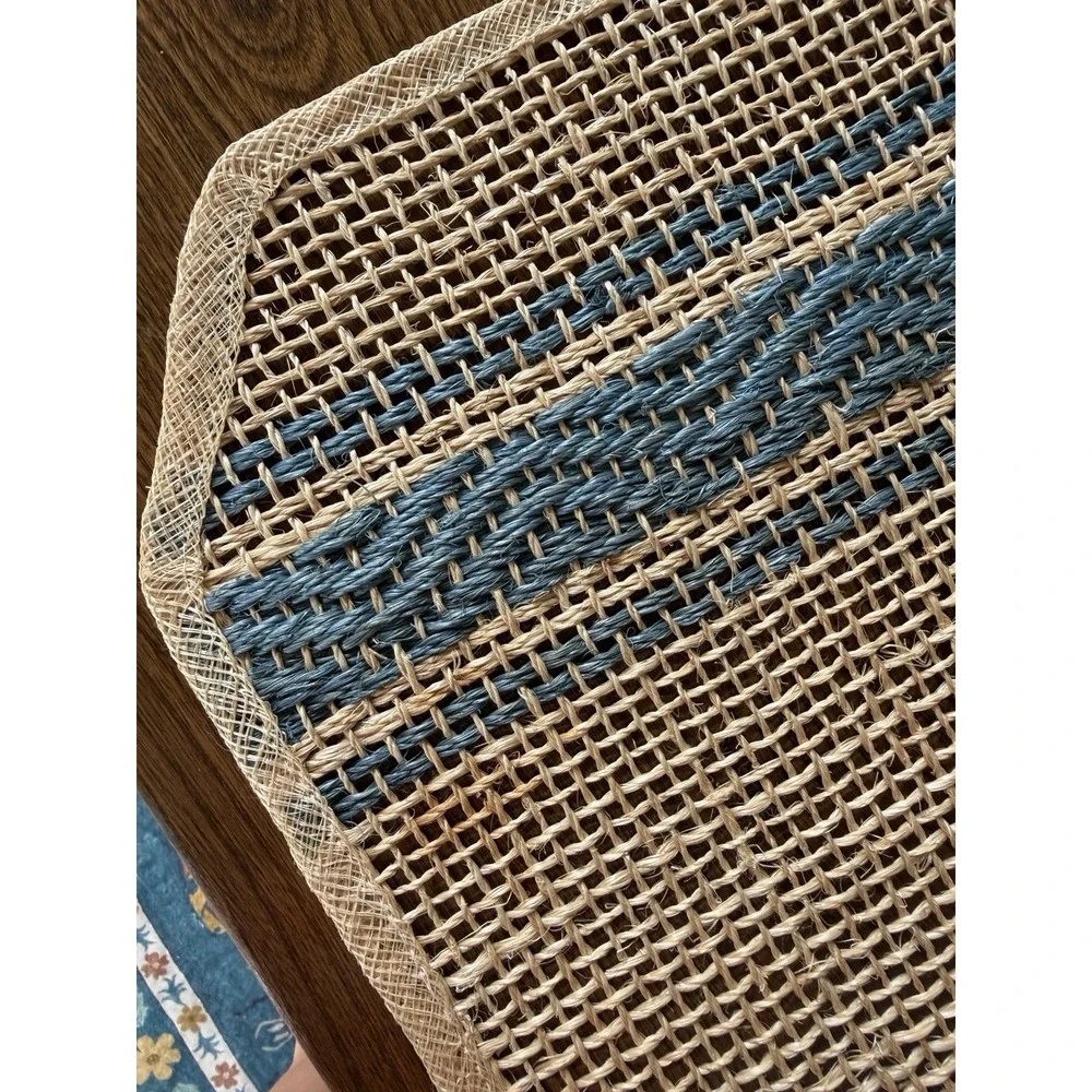 Vintage Abaca Fiber Placemats Set of 4 Navy Blue Natural Zigzag Stripe Boho MCM